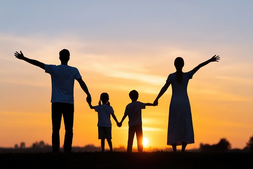 Familie, Solnedgang, Lykkelig, Frihed