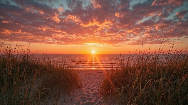 Free sunset beach ocean illustration