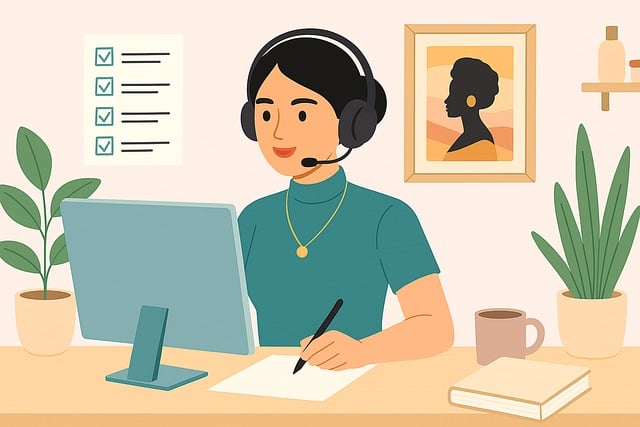 Free ai generated work from home woman at the computer illustration