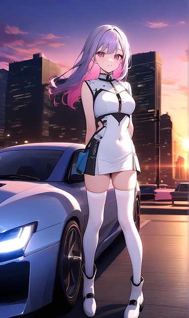 Free Anime Girl Futuristic Car illustration and picture