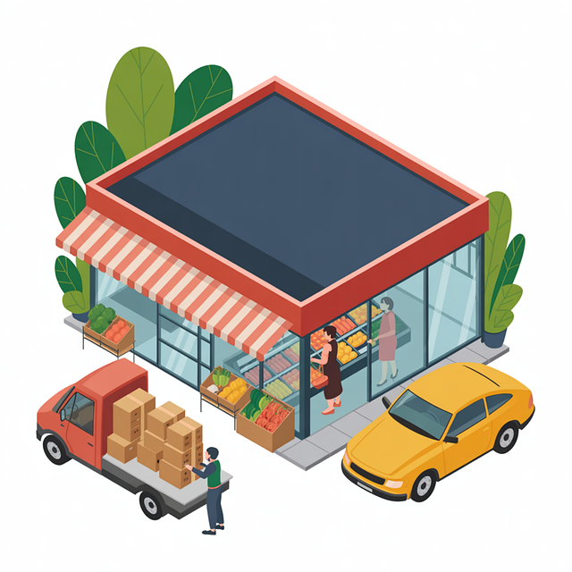 Free farmers market storefront isometric vector