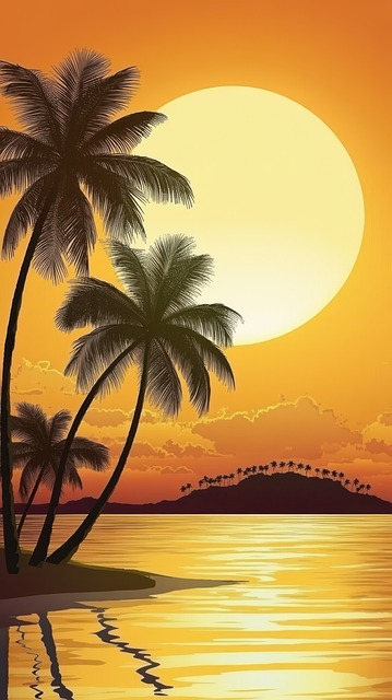 Sonnenuntergang, Palmen, Strand
