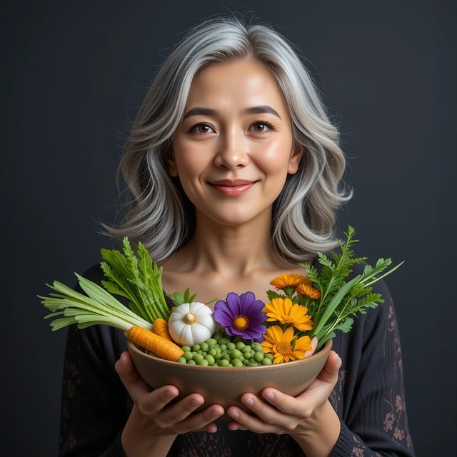 Free asian woman fresh vegetables illustration