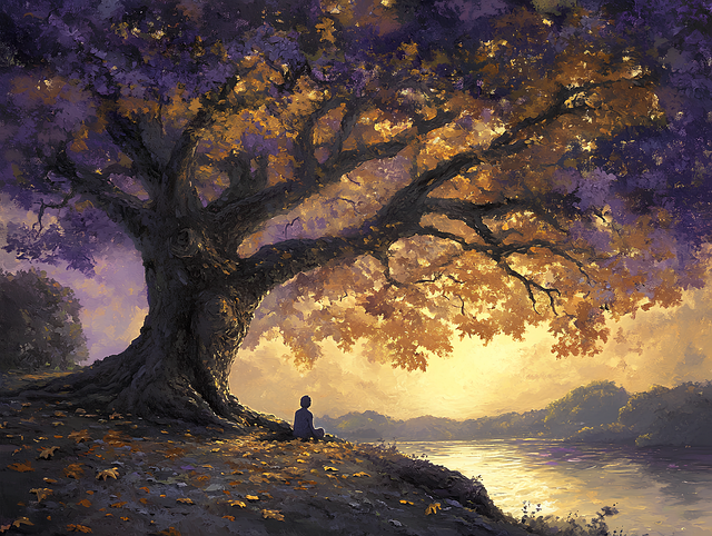 Free ai generated sunset tree fantasy tree illustration