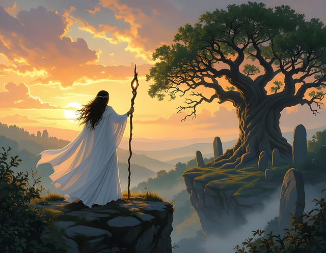 Free priestess fantasy standing stones illustration