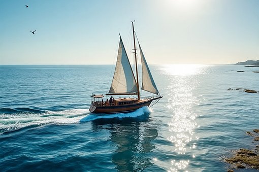 Båt, Seiling, Sjø, Hav, Sollys, Bølger