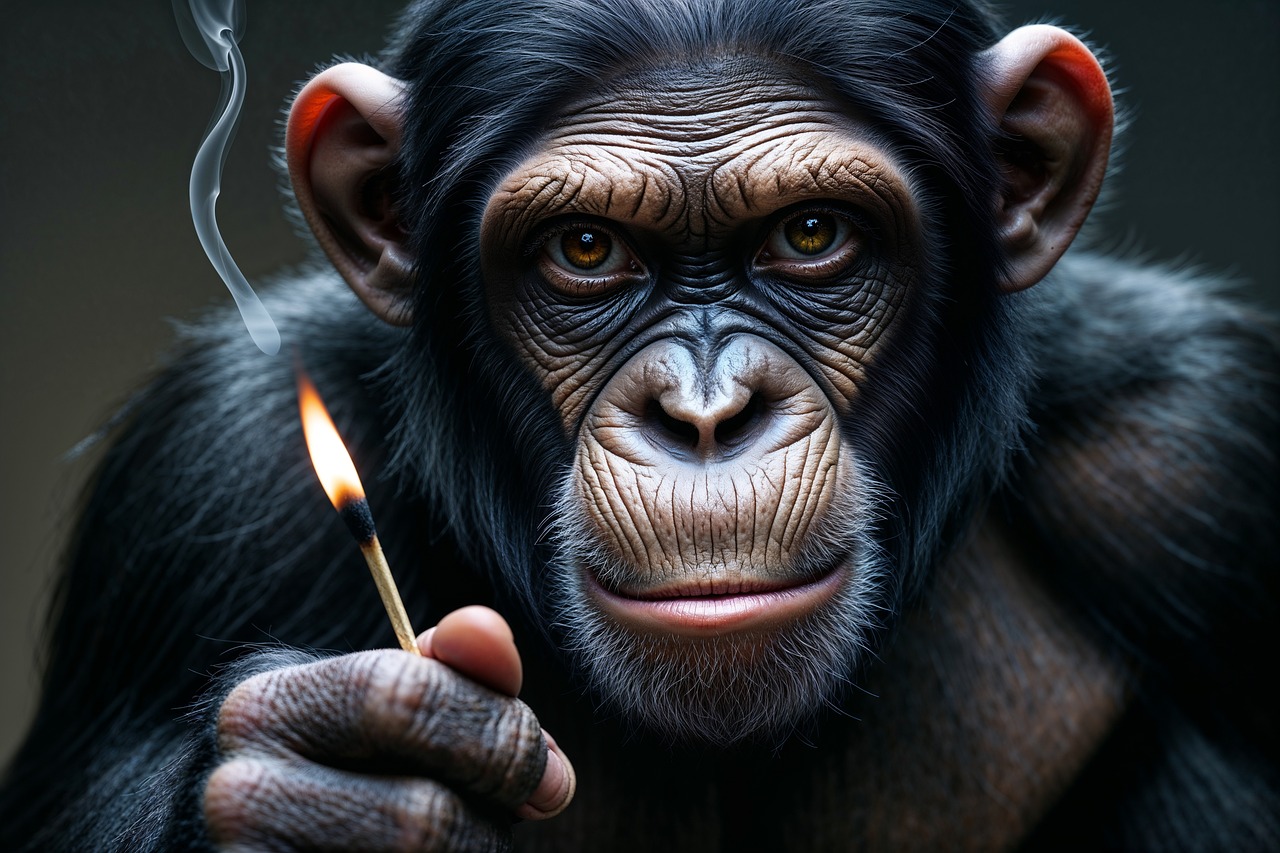 Download free HD stock image of Chimpanzee Matchstick Free chimpanzee matchstick fire illustration