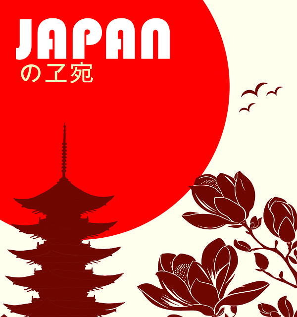 Japan, Pagode, Rot, Sonne, Silhouette