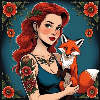 Senhora, Raposa, Tatuagem, Mulher