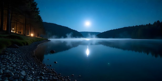 Free Lake Night illustration and picture