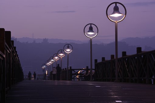 Puente, Vista De Noche, Luces, Mar