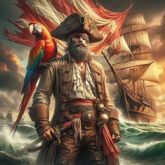 Pirat, Piratenkapitän, Papagei, Meer
