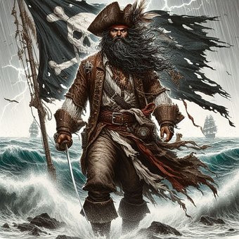 Pirat, Piratenkapitän, Meer, Wellen