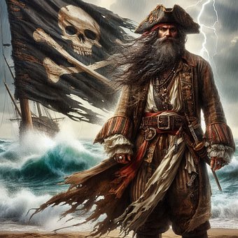Pirat, Piratenkapitän, Meer, Wellen