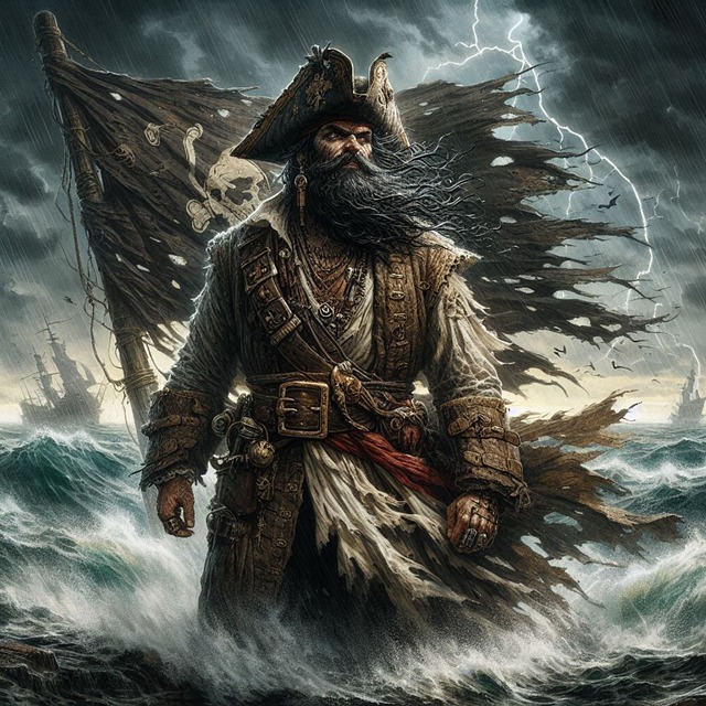 Pirat, Piratenkapitän, Meer, Wellen