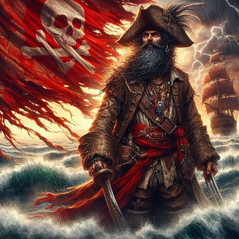 Pirat, Piratenkapitän, Meer, Wellen