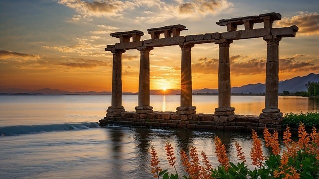 Free atlantis temple sunset illustration