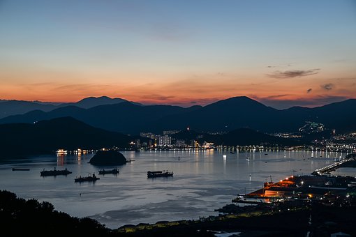 Jinhae, Ocean, Glow, Himmel, Nat, Aften