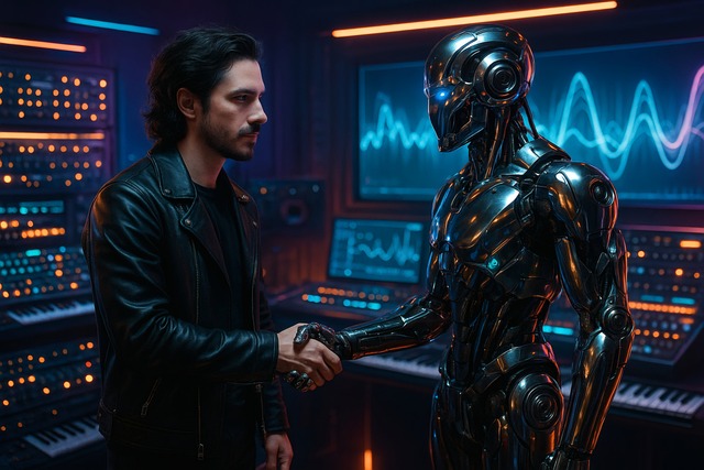 Free robot human handshake illustration