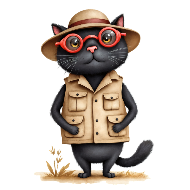 Free ai generated black cat safari illustration