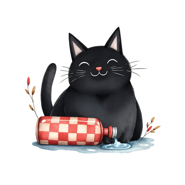 Free ai generated black cat happy illustration