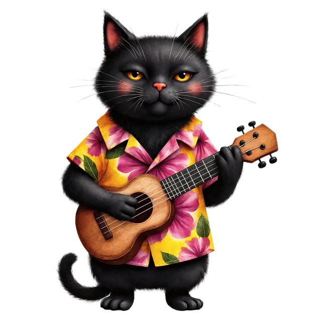 Ai Generiert, Schwarze Katze, Ukulele