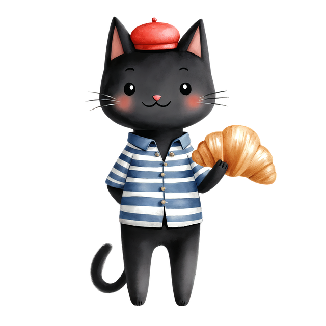 Free black cat french parisian illustration