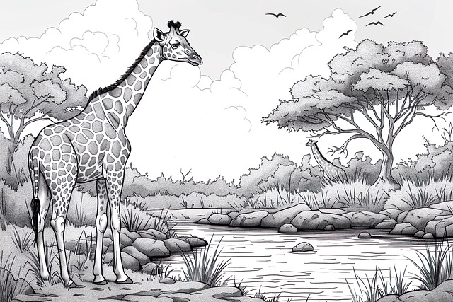 Free ai generated giraffe page illustration