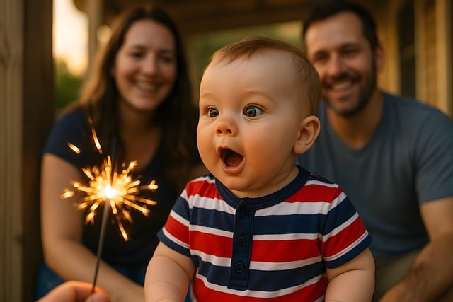 Baby, Sparkler, Porch, Parent