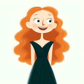 Mujer, Pelo Rojo, Dibujos Animados