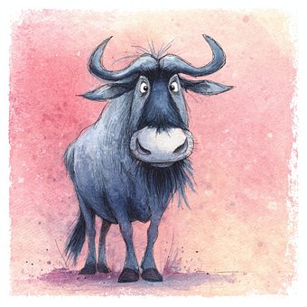 Wildebeest, Vodové Barvy, Gnu, Zvíře
