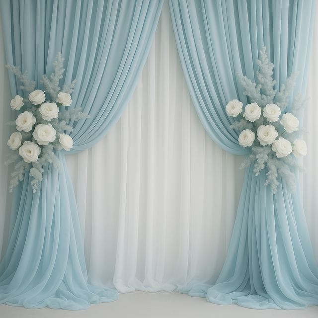 Free ai generated wedding backdrop blue curtain illustration