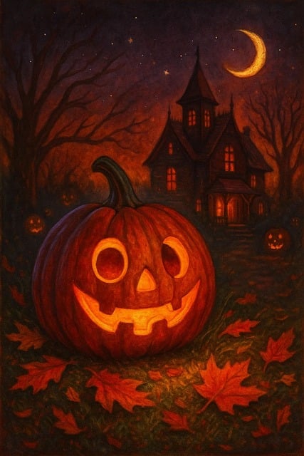 Download free HD stock image of Ai Generated Pumpkin Free ai generated pumpkin haunted house illustration