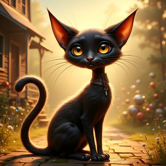 Free Black Cat Feline illustration and picture