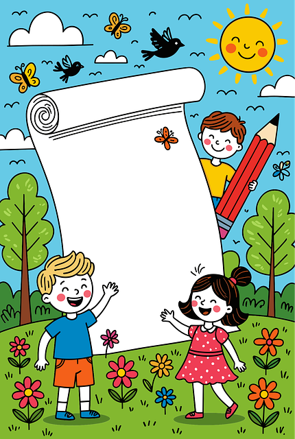 Free art frame happy children boy with pencil vector