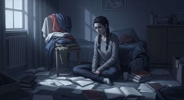 Free ai generated lonely person messy room illustration