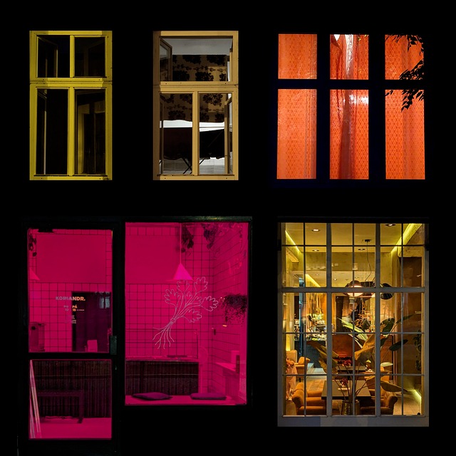 Bygning, By, Nat, Farver, Vinduer