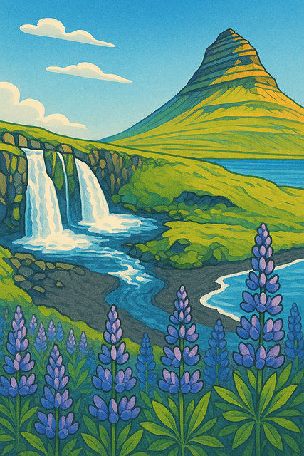 Free ai generated iceland cascade illustration