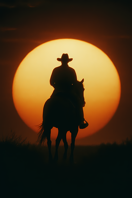 Free sunset silhouette horse rider illustration