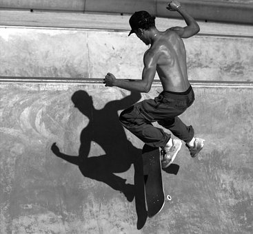 Skatepark, Schaduw, Skateboard, Springen