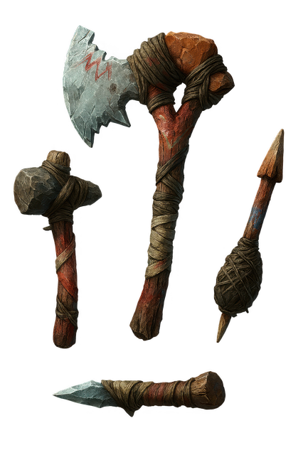 Free ai generated stone tools primitive weapons illustration