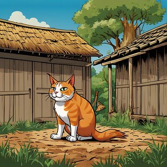 Ingwer Katze, Eier, Hahn, Hof, Rustikal