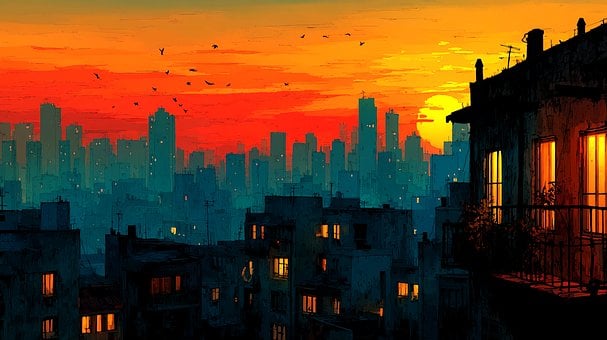 Ciudad, Vista De La Ciudad, Atardecer