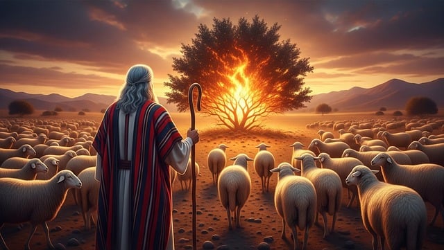 Free ai generated moses burning bush illustration