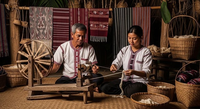 Free weaving spinning wheel yarn illustration