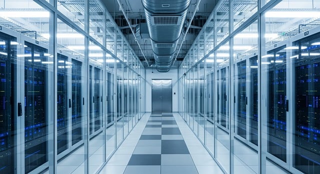Free data center server racks blue light illustration