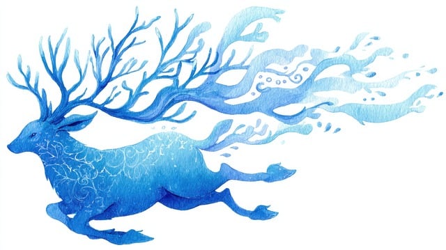 Free deer watercolor blue illustration