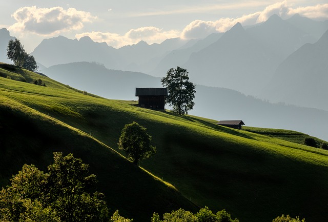 Bjerg, Tyrol, Solnedgang, Aften, Gylden