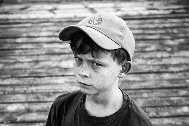 Monochromatisch, Jongen, Portret, Kind