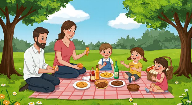 Picknick, Familie, Park, Buitenshuis